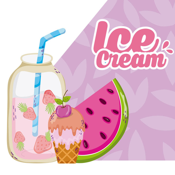 Смачне морозиво та сокова мулярна банка Векторна ілюстрація графічний дизайн
 - Вектор, зображення