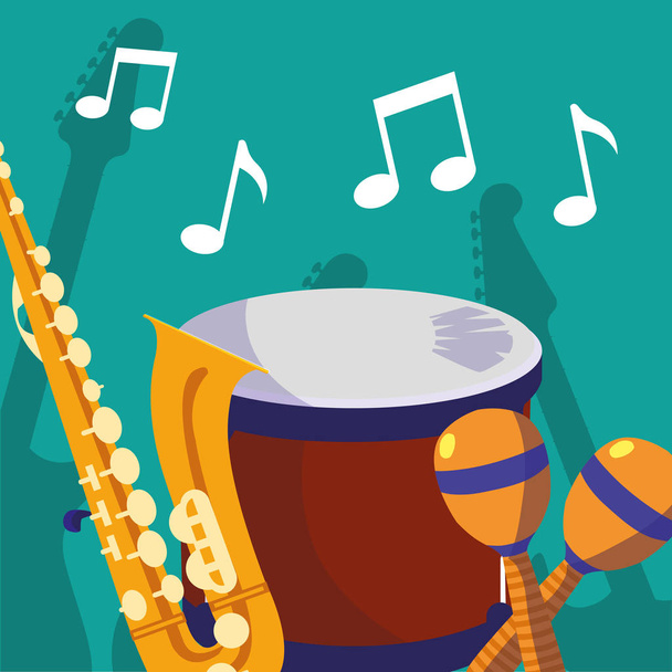 саксофон та таймбали музичні інструменти
 - Вектор, зображення