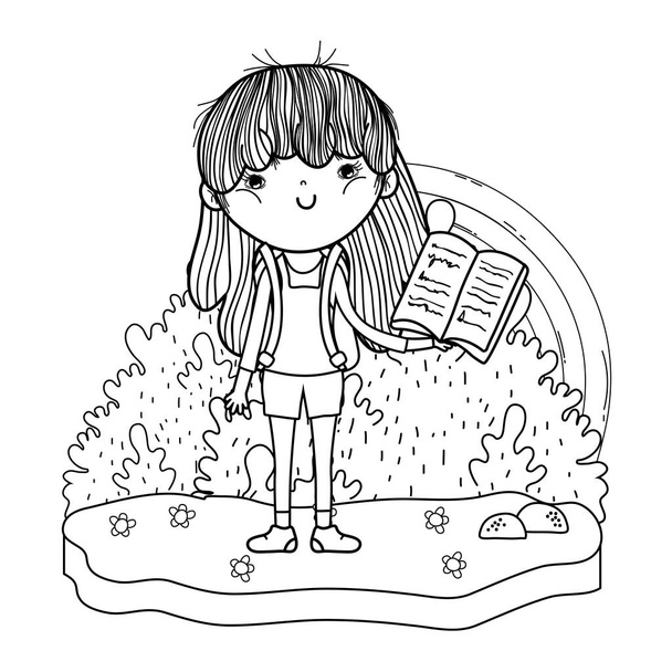 Szczęśliwa dziewczynka czytanie książek z tęcza wektor ilustracja projektu - Wektor, obraz
