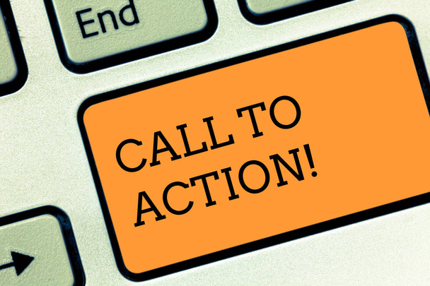 Text sign showing Call To Action. Conceptual photo most important part of online digital marketing campaign Keyboard key Intention to create computer message pressing keypad idea. - Photo, Image