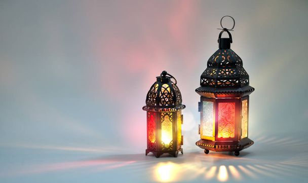 Arabic lantern with burning candle - Photo, image