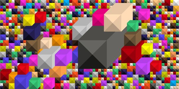 Na pozadí velkých i malých barevných čtverců ve formě obdélníkové grafické geometrické odměrné mozaiky. Pro web design - Vektor, obrázek