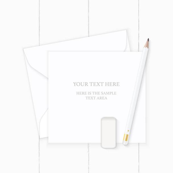 Flat lay top view elegant white composition letter paper envelop - Photo, Image