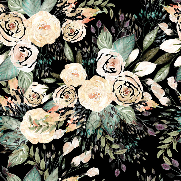 Gyönyörű akvarell esküvői minta levelek és rose.  - Fotó, kép