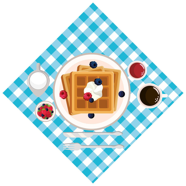 köstliche leckere Essen Waffeln Picknick-Konzept Cartoon-Vektor Illustration Grafik-Design - Vektor, Bild
