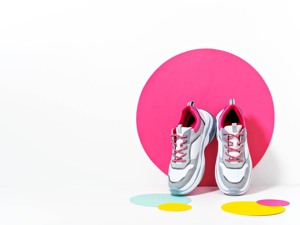 White and pink chunky sneakers. - Valokuva, kuva