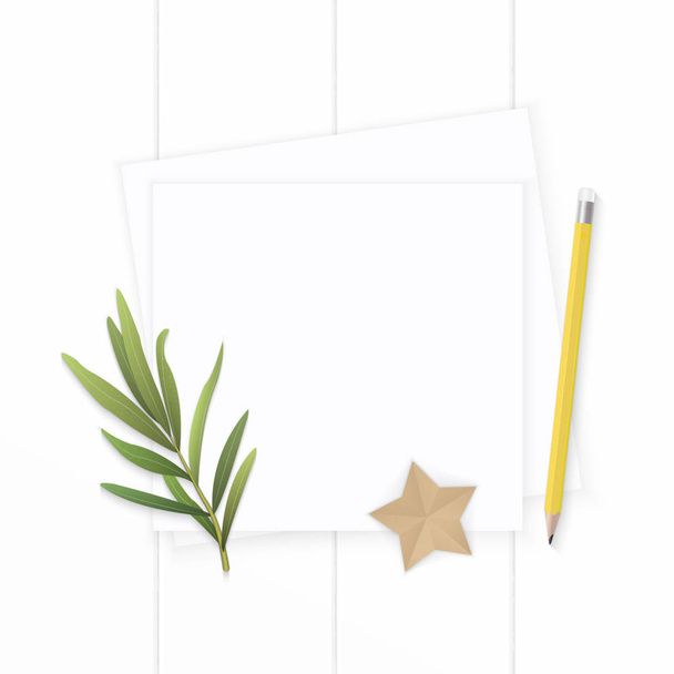 Плоский вид сверху элегантная белая композиция бумажная бирка желтая ручка
 - Фото, изображение