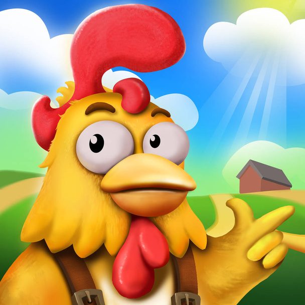 3d Komik Chick Çiftçi Ve Güneş altında Onun Çiftliği. Video Oyunları Dijital Cg Artwork, Konsept İllüstrasyon, Gerçekçi Karikatür Tarzı Arka Plan ve Karakter Tasarımı - Fotoğraf, Görsel