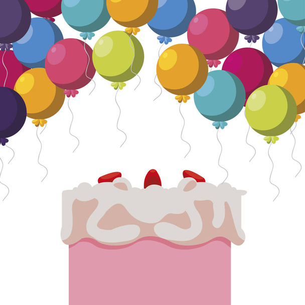 сладкий кекс день рождения с воздушными шарами гелиевая рамка
 - Вектор,изображение