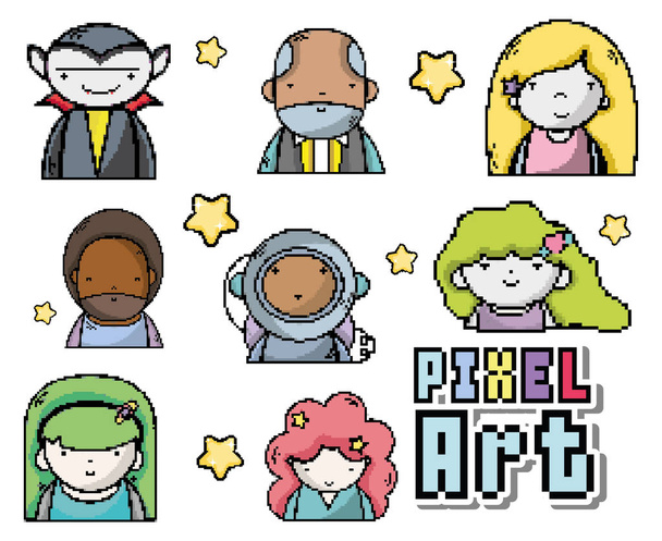 Pixel art characters cartoons vector illustration graphic design - Vector, Image