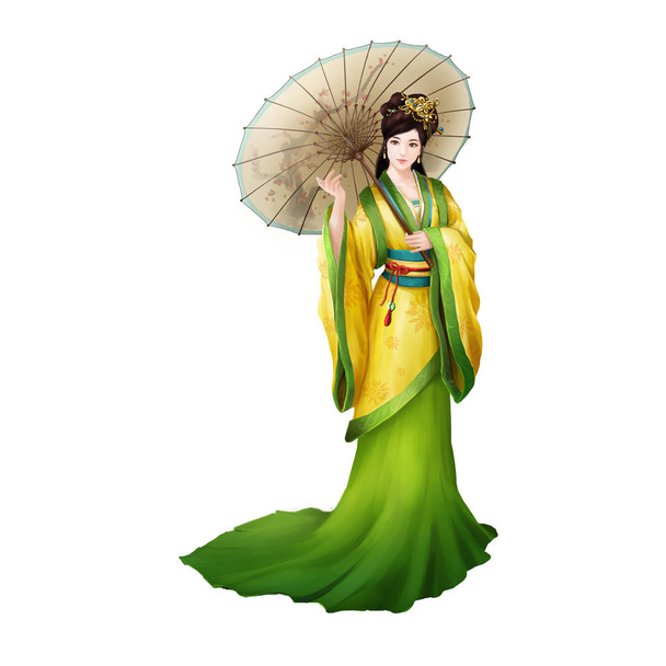 Beautiful Lady, Princess, Beauty with Umbrella. Video Games Digital CG Artwork, Concept Illustration, Realistic Cartoon Style Background and Character Design - Photo, Image