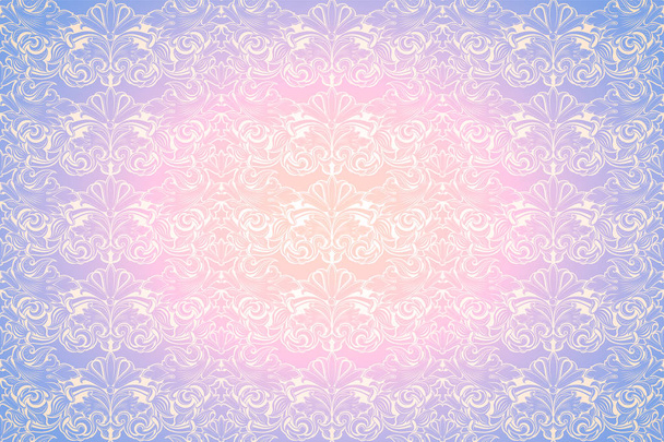Pastel roze en paarse vintage achtergrond, Koninklijke met klassieke Barok patroon, Rococo met donkere randen backgroundcard, uitnodiging, banner. horizontale formaat, vector EPS-10 - Vector, afbeelding