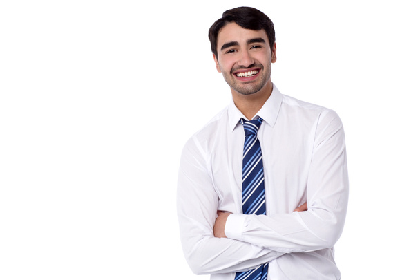 Hymyilevä miespuolinen johtaja poseeraa luottavaisesti
 - Valokuva, kuva