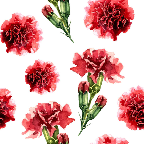 カーネーションの花を水彩でシームレスなパターン - ベクター画像