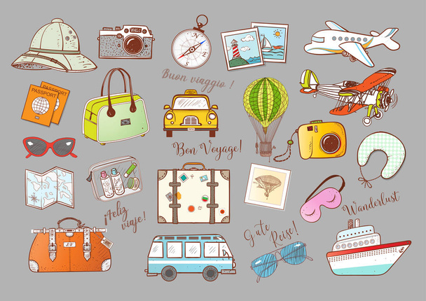 Travel doodles on background. Vector illustration - Вектор, зображення