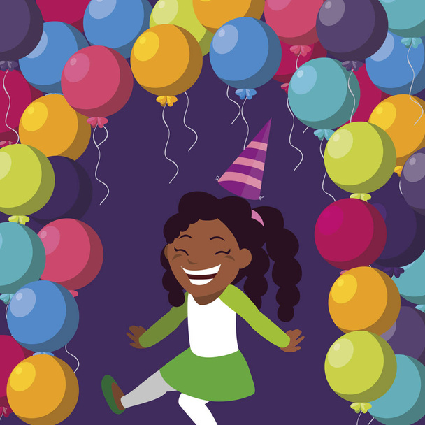 Ładna dziewczyna czarny z helem balony urodziny - Wektor, obraz