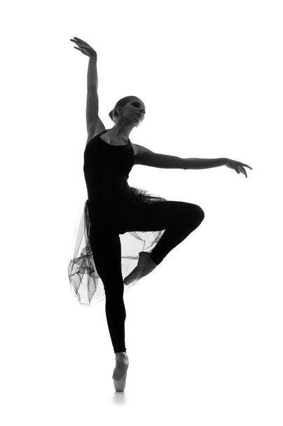 Black and white trace of young beautiful ballet dancer - Фото, зображення