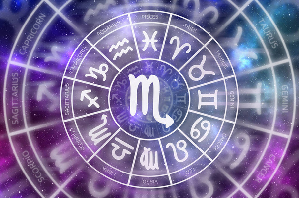 Sterrenbeeld Schorpioen symbool binnenkant Horoscoop cirkel - Foto, afbeelding