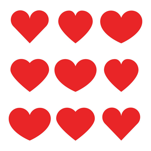 heart icons. collection of different red hearts icons in flat design - Vector, imagen