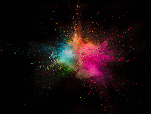 Colored powder explosion on black background. - Фото, зображення