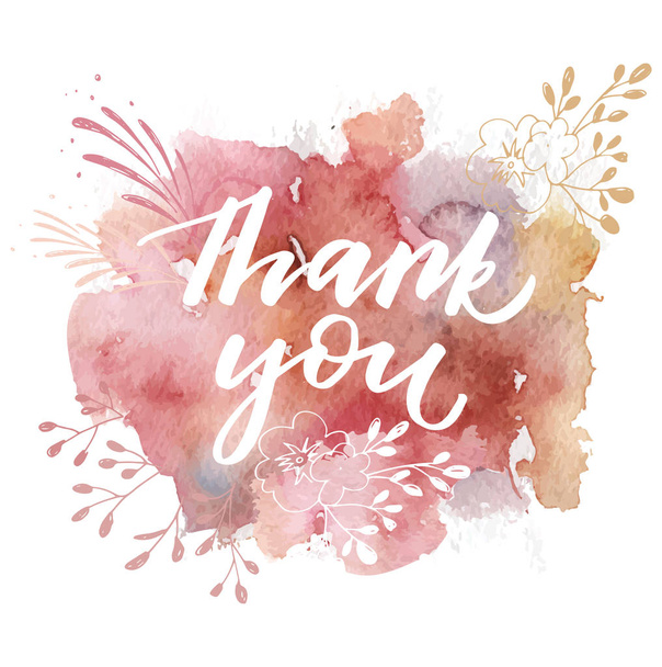 Thank You Hand drawn calligraphy with watercolor abstract splashes - Vektör, Görsel