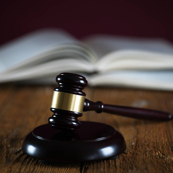 Huge judge's wooden gavel on blurred background - Foto, immagini