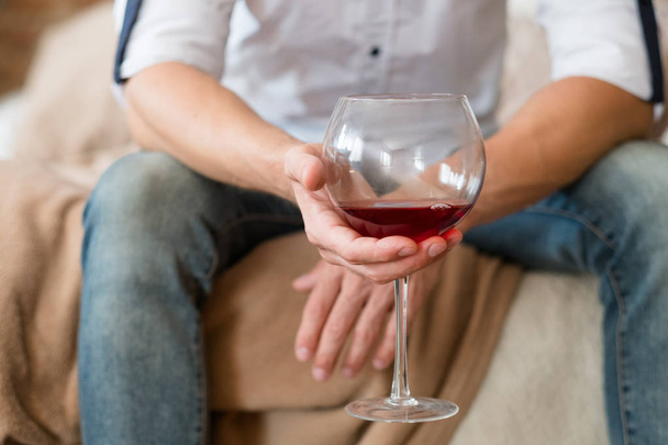 problem depression alcohol abuse man wine home - Photo, Image