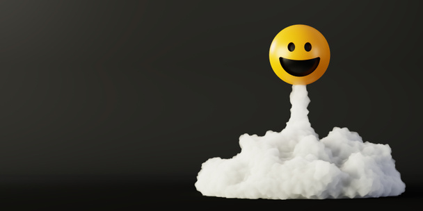 Gelukkig en lachen emoticons 3D rendering achtergrond, sociale med - Foto, afbeelding