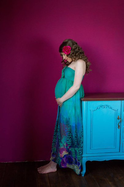 studio portrait of beautiful pregnant woman - Photo, image