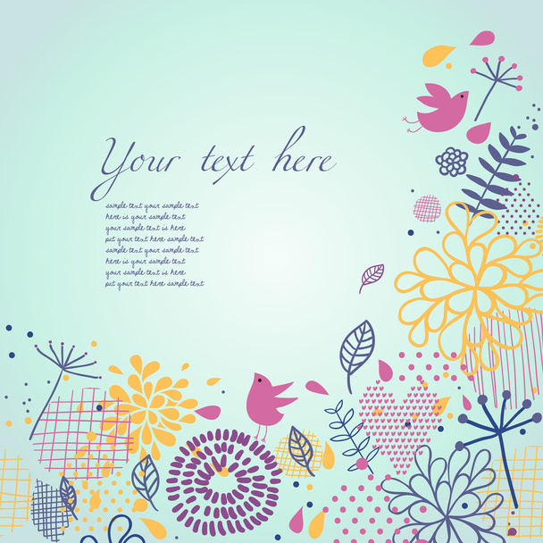 Floral background with cartoon birds - Vector, Image