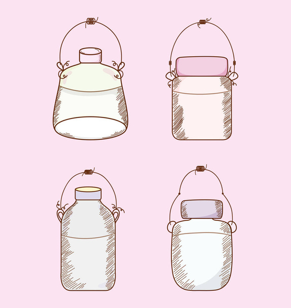 Set of mason jar drawings collection on pastel colors vector illustration graphic design - Vector, Image