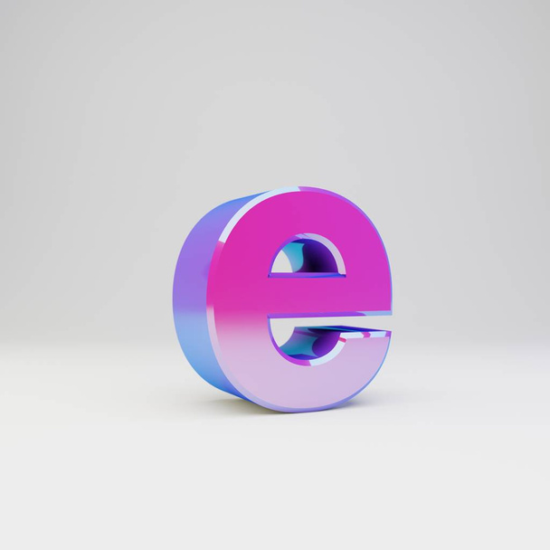 3d lettre E minuscule. Fonte métallique multicolore rendue avec reflets brillants et ombre isolée sur fond blanc
. - Photo, image