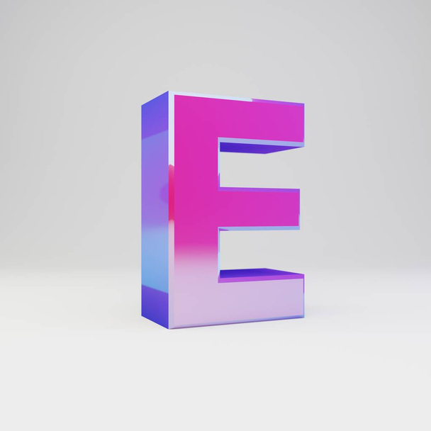 3D γράμμα E κεφαλαίο. Τετηγμένα πολύχρωμη γραμματοσειράς metal με γυαλιστερό αντανακλάσεις και σκιά που απομονώνονται σε λευκό φόντο. - Φωτογραφία, εικόνα