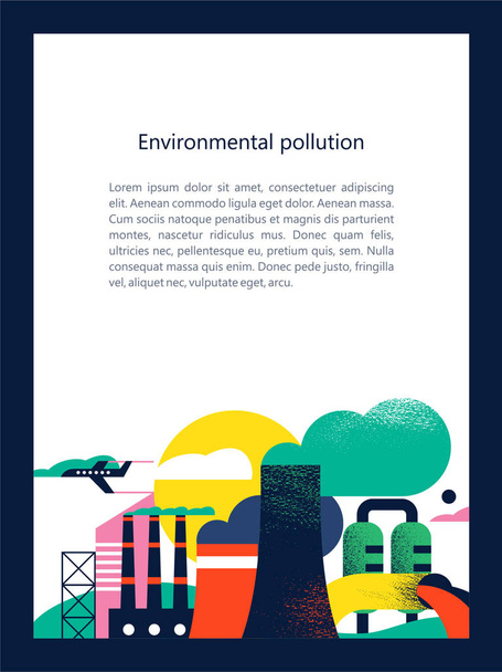  Загрязнение окружающей среды вредными выбросами в атмосферу и воду. Векторная иллюстрация
. - Вектор,изображение