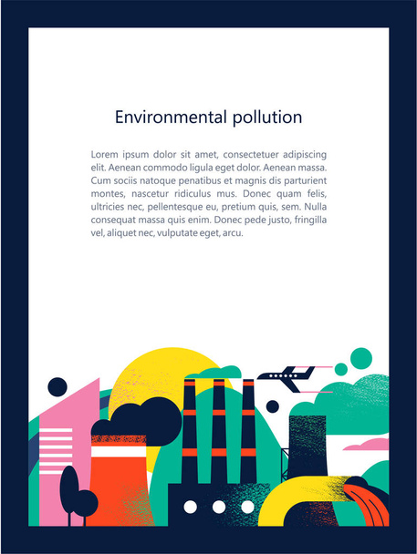  Znečišťování životního prostředí škodlivými emisemi do atmosféry a vody. Vektorová ilustrace. - Vektor, obrázek