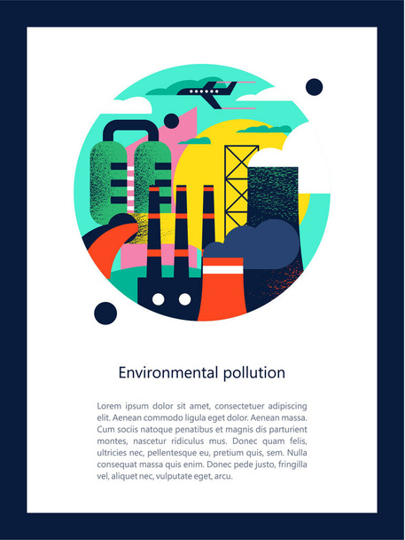  Atmosfer ve suya zararlı emisyonlarla çevrenin kirliliği. Vektör Illustration. - Vektör, Görsel
