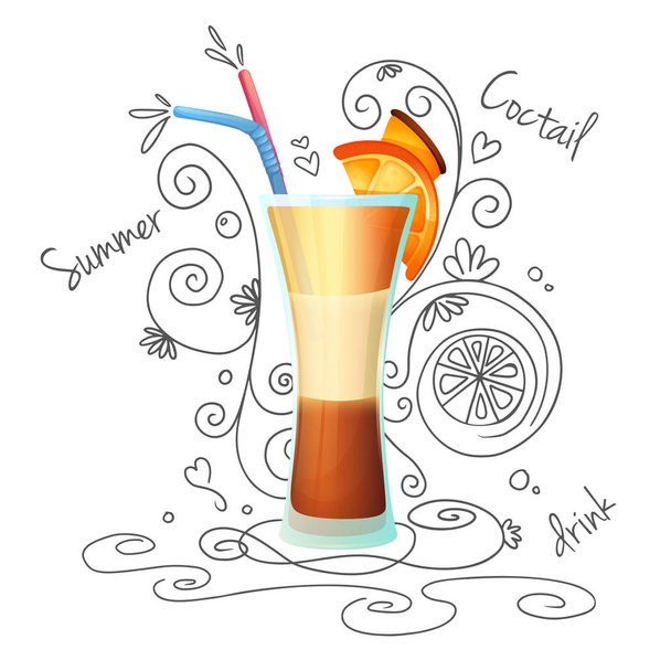 Realistic cocktail on a white background with a doodle, pattern. Vector - Vettoriali, immagini