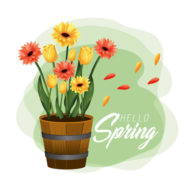 beauty flowers plants with leaves in the spring vector illustration - Διάνυσμα, εικόνα