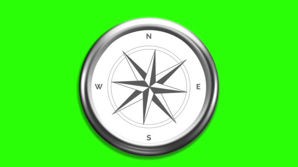 Větrná růžice kompasu Spinning ukazatele na zelené obrazovce. 4k - Záběry, video