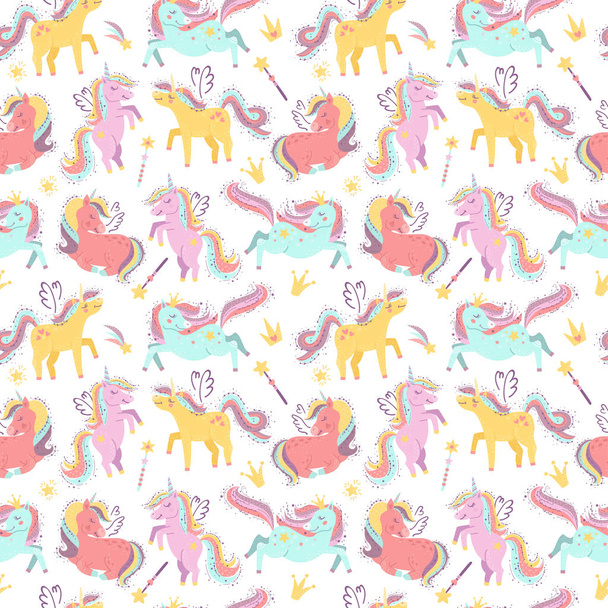 Seamless pattern with fairy unicorns - ベクター画像