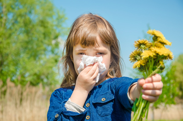 Seasonal allergy in a child. Coryza. Selective focus. - Photo, Image