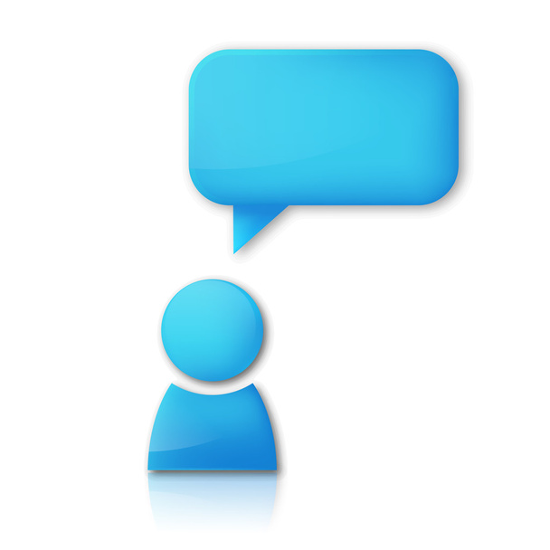 persoon met tekstballon. blauwe vector pictogram - Vector, afbeelding