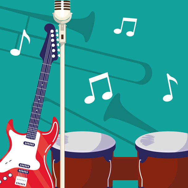 guitar electric and microphone instruments - Vector, Image