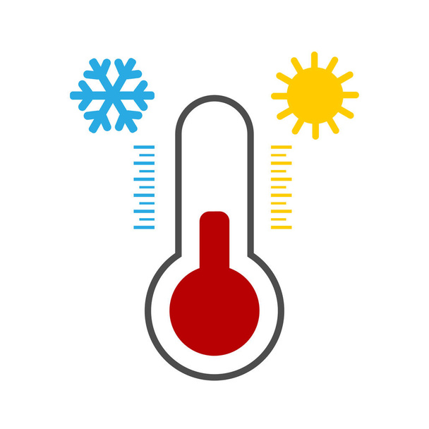Icono del termómetro negro con copo de nieve y sol. Icono del vector termómetro. Icono del termómetro aislado sobre fondo blanco
 - Vector, imagen