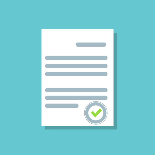 Document icon with check mark. White Checklist in flat design on blue background - Vector, Image