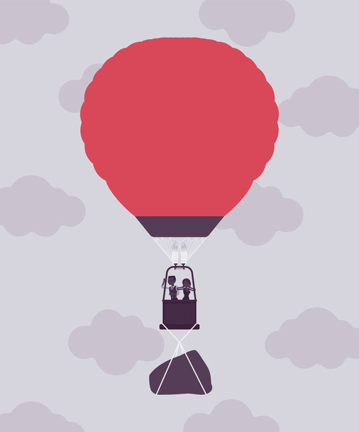Αερόστατο με ανθρώπους των επιχειρήσεων σε πτήση και ροκ - Διάνυσμα, εικόνα