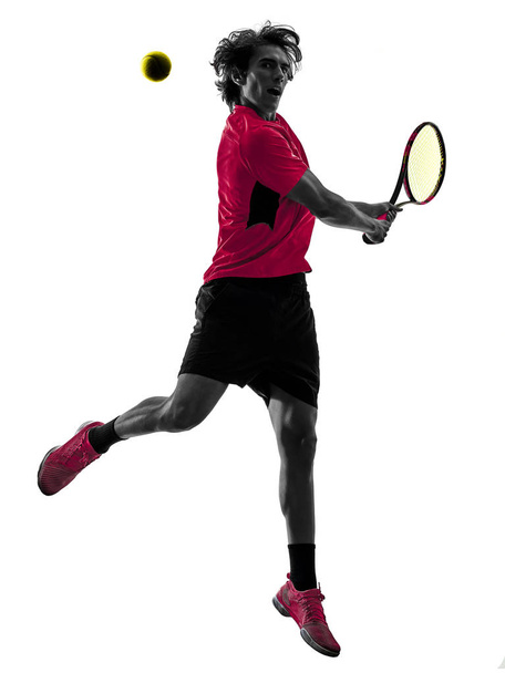 tennis player man silhouette isolated white background - Foto, Imagen