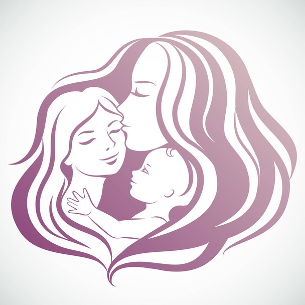 Мать и дети. Мама и дочери. День Матери. семейная векторная иллюстрация
 - Вектор,изображение