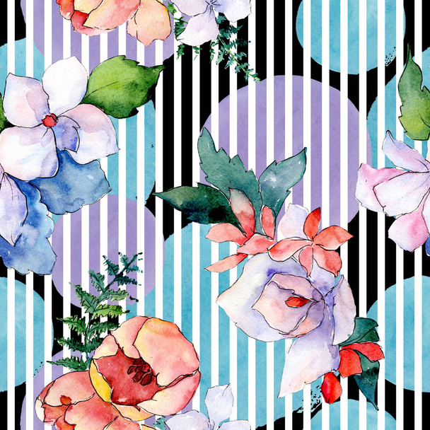 Bouquets floral botanical flowers. Wild spring leaf isolated. Watercolor illustration set. Seamless background pattern. - Foto, Imagem