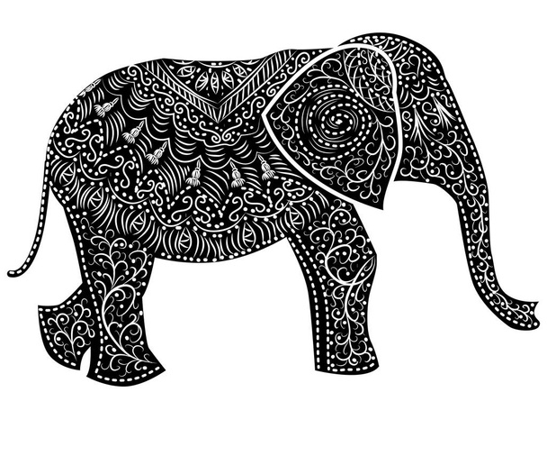 Ένας στυλιζαρισμένη φαντασίωση ελέφαντα. Εικονογράφηση χεριού - Διάνυσμα, εικόνα